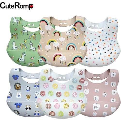 2020 New Printed Carton Silicone Bib Waterproof Baby Feeding Newborn Cartoon Aprons Adjustable Baby Bibs Burp Cloth