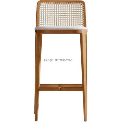 New Chinese style solid wood bar chair designer creative high chair front desk reception bar chair rattan chair back island tabl