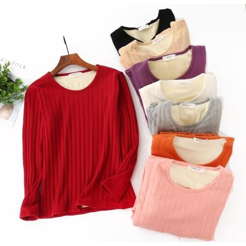 Autumn Winter Women Long Sleeve T-shirt Tees Warm Thick Velvet T-shirts Women Underwear Jumper Tops Plus Size 2XL