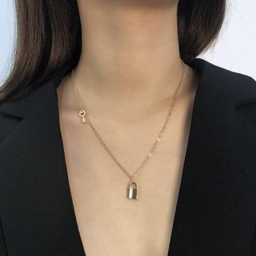 Punk Key Lock Pendant Long Necklace For Women Gold Color Chain Padlock Necklace Collier Femme Jewelry