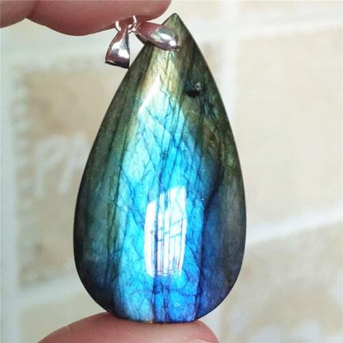 Genuine Natural Labradorite Blue Light Women Pendant Water Drop 44x25x9mm Labradorite Necklace Gemstone Rare Jewelry AAAAA