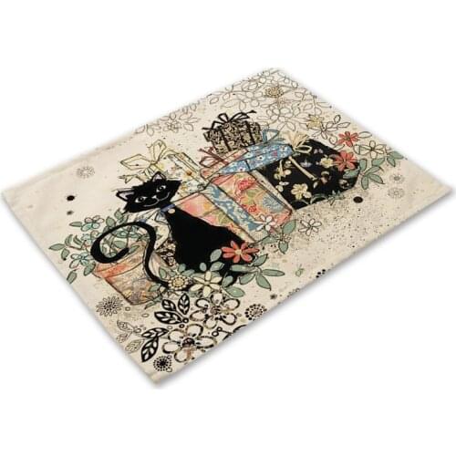 Black Cats Placemats Gift Piano Pattern Table Mat Placemat Drink Coaster Cotton Linen Pads Cup Mats 42*32cm Home Decor