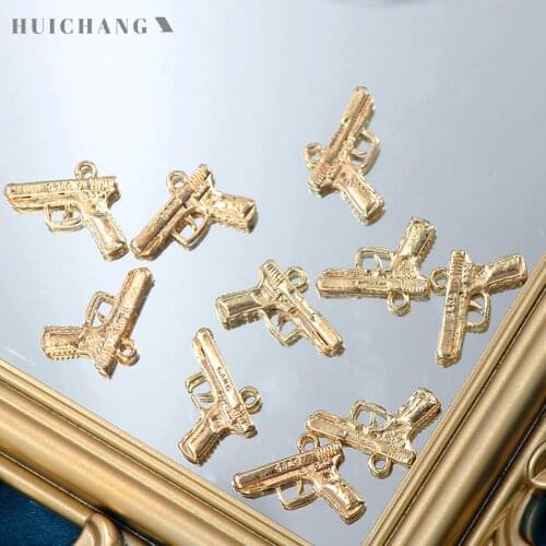 10Pcs 20*17 Alloy Pistol Gun Charms Punk Gold Silver Color Revolver Crafts Charm Wholesale For DIY Necklace Making Accessories