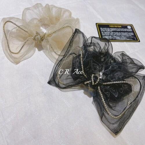 South Koreas new organza transparent bow bow large intestine hair ring 2021 net red meatball ponytail tie head rope temperament