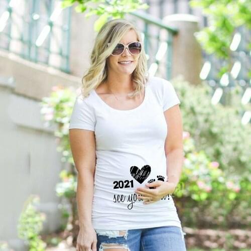 Coming Soon 2021 Summer Pregnancy T-Shirt Women Pregnant Anouncement Maternity Clothing Plus-Size Short Sleeve Soft Clothes