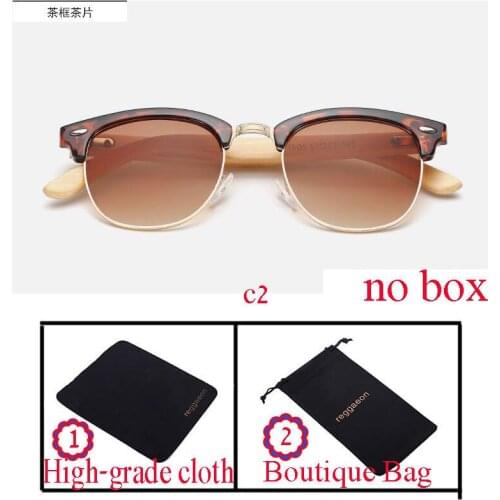 Reggaeon Casual Retro Wood Bamboo Sunglasses Men Women Brand Designer Gold Mirror oculos de sol Half moon glasses brown