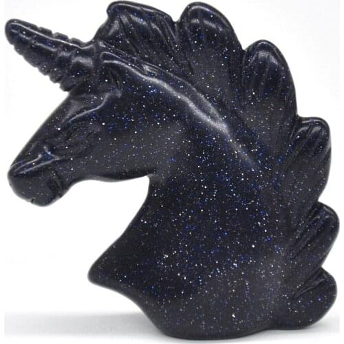 2" Unicorn Statue Blue Goldstone Sand Natural Stone Carved Home Decoration Healing Crystal Reiki Figurine Spiritual Gemstone