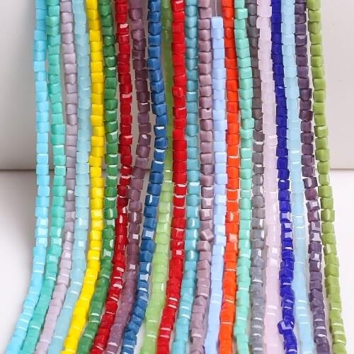 Glass Square Beaded Yellow 2/3mm Faceted Crystal Cube Beads Crafts Chunky Spacers For Jewelry Making DIY Bracelets Accessories