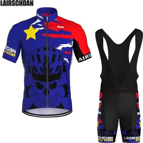 LairschDan Cycling Clothing For Men Short Sleeve Summer MTB Ciclismo Ropa Hombre Blue Skull Bicycle Wear Breathable Bike Clothes
