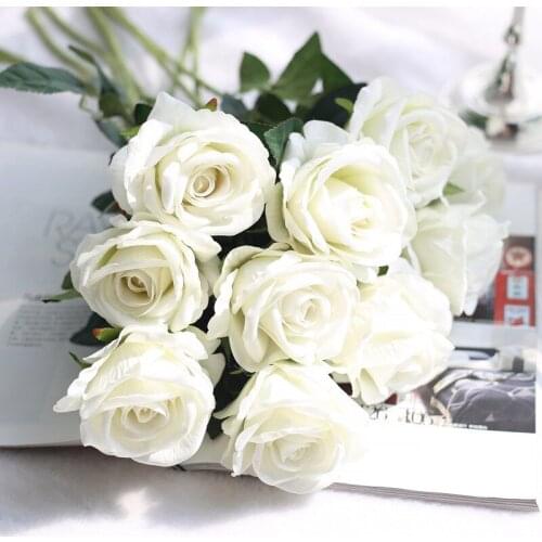 10PCS 51cm Long Branch Flower Bouquet Artificial Velvet Rose Flowers Wedding Party Home Table Bedroom Living Room Decoration