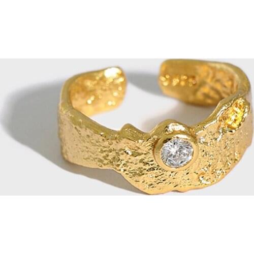 XIHA 925 Sterling Silver Rings for Women Teen Girls Adjustable Round Zircon Irregular Geometric 18 K Gold Korean Fashion Jewelry