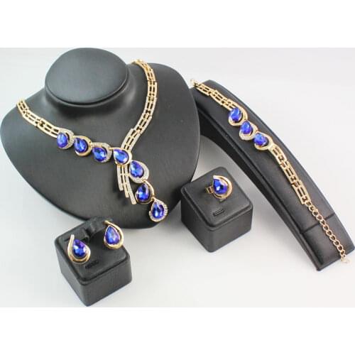 Jewelry Sets For Women Rhinestone Crystal Necklace Pendant Earring Engagement Rings Bracelet Gold Color Wedding Accessories