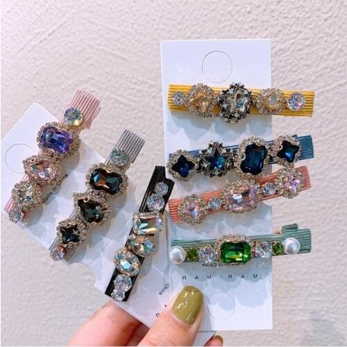 Super Shiny Green Crystal Pearl Hair Clips For Women Hair Accessories Rhinestone Hairpins Bows Flower Diamond Hairgirps Barrette