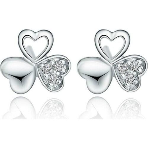New Fashion Silver-plated Earrings Clover Earrings Bride Ladies Crystal Leaves Jewelry Gifts Earrings Wild Horse