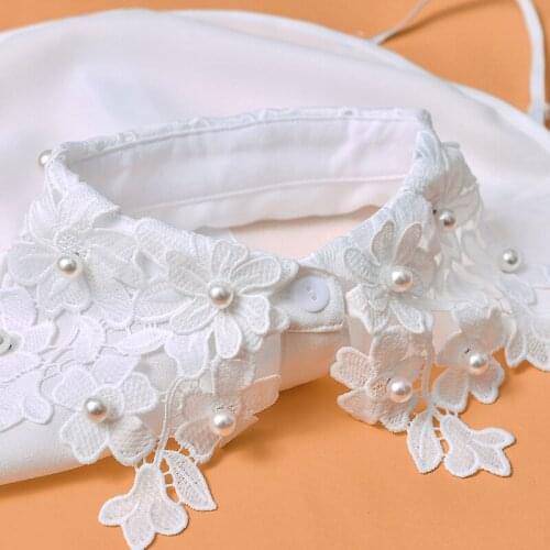 Women Floral Sweater Lapel Fake False Collar Female White Embroidered Lace Half Shirt Tie Detachable Collars Button Blouse Tops