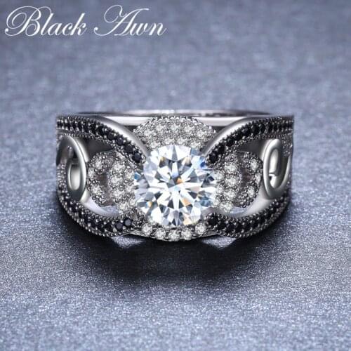 Black Awn New Arrival Authentic 925 Sterling Silver Women Rings White/Black Zirconia 925 Silver Rings Fine Jewelry Gift C321