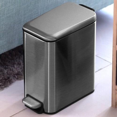 1pc 6L Stainless Steel Mute Flip Cover Pedal Trash Can Bin Rectangular High Quality Garbage Bins Kitchen Supplies 29x15x30.5cm