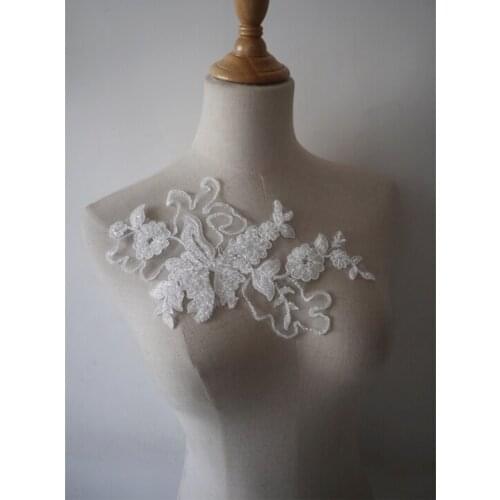 10 pcs off white beads embroidered Lace appliques, bridal Lace Applique costume dance garment accessories