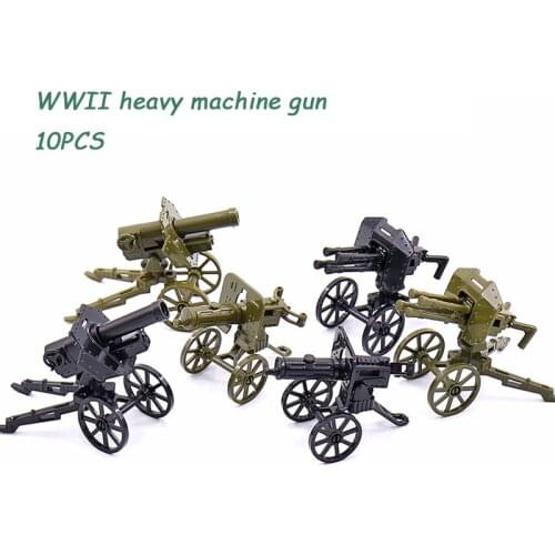 10PCS Army Construction Maxine Heavy Machine Gun Mountain Cannon Building Blocks Childrens Fortress Building Kit Model Toys