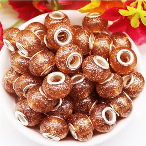 10Pcs Gold Glitter Powder Resin Muranos 5mm Large Hole European Beads Charms Fit Pandora Bracelet Jewelry Making DIY Necklace