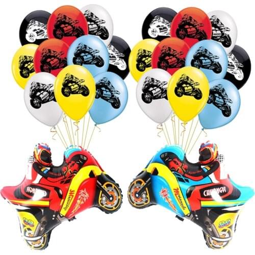 11pcs/lot Racing Cars Foil Latex Balloons Red Blue Ballons Checkered Race Car Adult Kids Boy Birthday Party Decor Motorcycle Toy