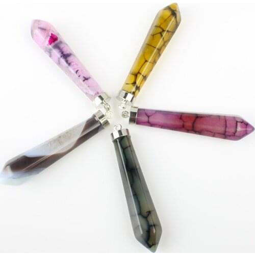 2pcs / bag natural stone 10 * 55mm sword-shaped pendant colored pattern jewelry making DIY necklace earring jewelry accessory