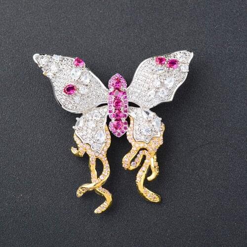 49x49mm Mixed Color golden plated Cz micro butterfly brooch