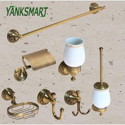 YANKSMART Antique Brass Bathroom Shelf Soap Tower Rack & Hook Up Tooth Brush Holder Bath Hardware Sets Accessories