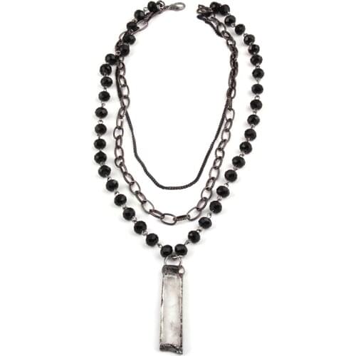 Free Shipping Fashion Bohemian Tribal Jewelry 3 Layer Multiple Crystal Rosary Link & Chain Long Druzy Pendant Necklaces