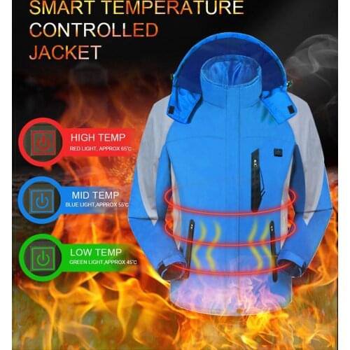Raincoats Winter Waterproof Heated Jacket USB Hiking Rain Jackets Detachable Hooded Windbreaker Outdoors Warm Sportwear s30