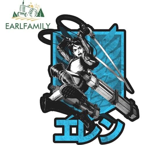 EARLFAMILY 13cm x 10cm Anime Decal for Eren Jaeger Attack on Titan Funny Car Stickers Surfboard Bumper Waterproof Scratch-Proof