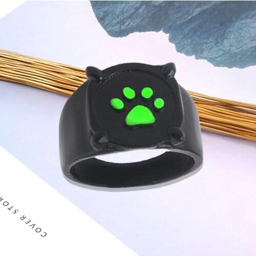 Anime Black Cat Rings Girl Boy Ladybug Cartoon Green Print Enamel Cat Paw Finger Cosplay Cartoon Green Cat Dog Claw Foot Ring
