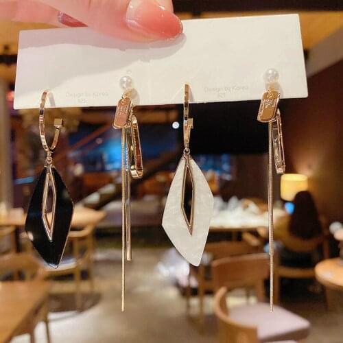 Korean Version Of Asymmetric Geometric Tassel Earrings Female KPOP Fashion Temperament Wild Wedding Reception Mothers Day Gift