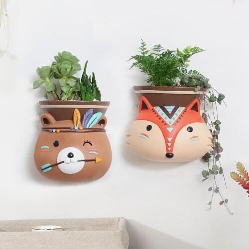Creative 3D Bear Owl Deer FlowerPot Wall Decoration Resin Craft Vase Wall Hanging Sofa Mural Ornaments Bedroom Art Decor