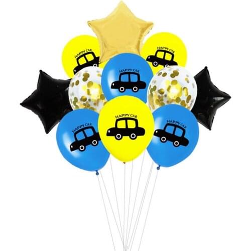 Kids Party Latex Balloons Happy Car Theme Balloon Heart Aluminum Balloon Combination for Baby Boy Birthday Party Decorations