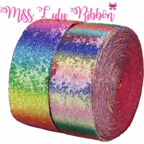 3"75mm Glitter Sequin Cutting Ribbon Gradient Color DIY Hair Band Rainbow Gift Bowknows Making 25yards/roll
