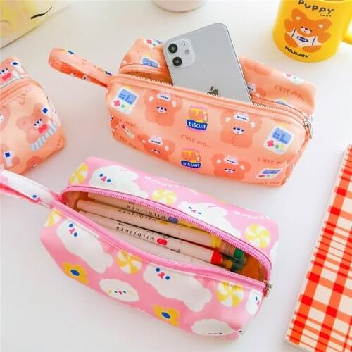 Kawaii School Pencil Case for Girls Penal Cartoon Cute Pencilcase Color Big Pen Case Bag Protable Pencil Pouch Korean Stationary