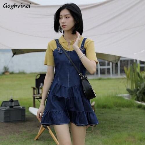 Mini Dresses Womens Student Solid Harajuku All-match Summer Baggy Stylish Casual Travel Simple Mujer Vestidos Sleeveless Denim