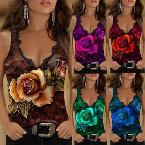 Fashion Women Blouse Summer Shirts Casual Sleeveless Camisole Tops Flower Printed Shirts Ladies Plus Size Loose Cami Tank Top De