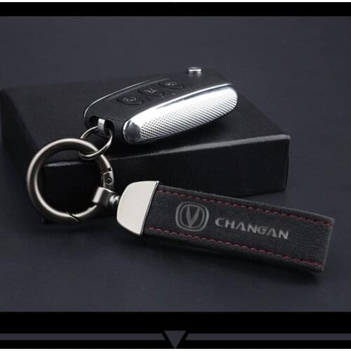 Hot Fashoinal Metal Leather Car Custom Keychain Suede Leather Keychain Metal Engraved Logo for CHANGAN CS15 CS55 CS75 CS95 Car