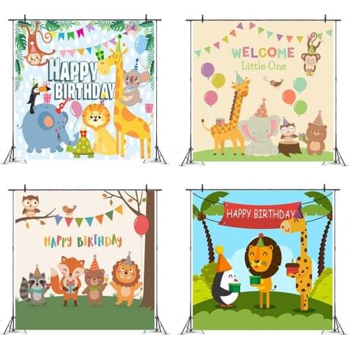 Cartoon Forest Animals Children Backdrops Photography Elephant Giraffe Kids Birthday Party Photo Background for Shooting Decor