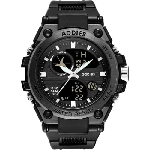 Addies 2019 mens watch 5bar waterproof digital watch buckle clasp black/white mans sports watch rubber band wristwatch man