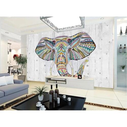 3d wall murals wallpaper for living room Color hand painted elephant head wooden board background photo wallpaper for walls 3 d