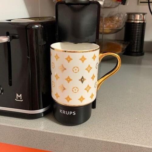 Nordic Ins Gold Circled Mug With Lid Spoon Light Luxury Creative Personality Trendy Water Cup Household Ceramic Coffee Mug