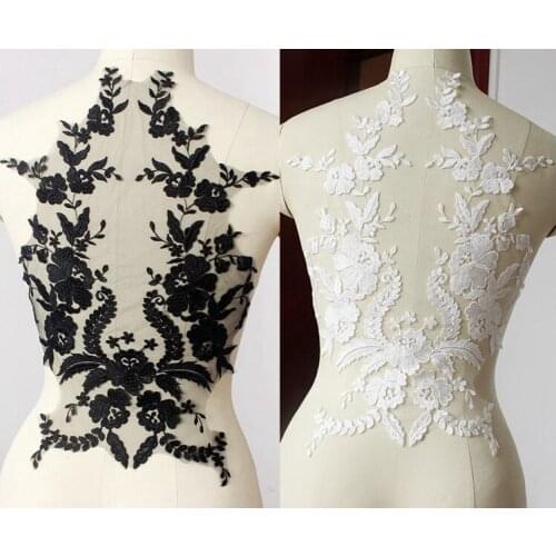 Very large lace fabric black off white Cotton embroidered applique High-end wedding dress accessories Handmade