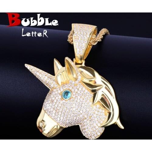 Animal Horse head Gold Color Necklaces & Pendants AAA Cubic Zircon Mens Hip Hop Jewelry