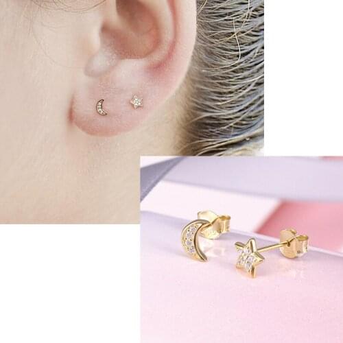 GorGor Stud Earrings Women 925 Sterling Pattern Star with Moon Asymmetry Individuality Smart Minimalist Jewelry 60202220790