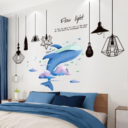 [SHIJUEHEZI] Cartoon Whale Animals Wall Stickers DIY Chandelier Lights Mural Decals for Kids Rooms Baby Bedroom Home Decoration