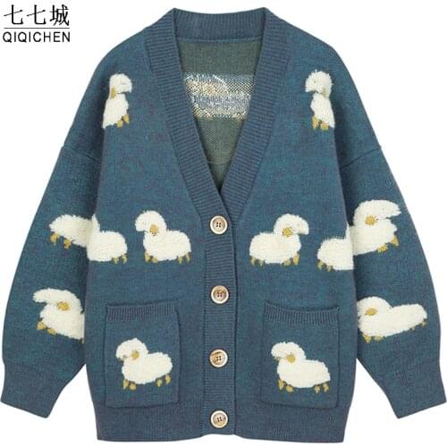 Furry Sheep Sweater Men Women Oversized Streetwear Loose Cardigan Pullover Men Hip Hop Japanese Knitted Sweater Couple 2021