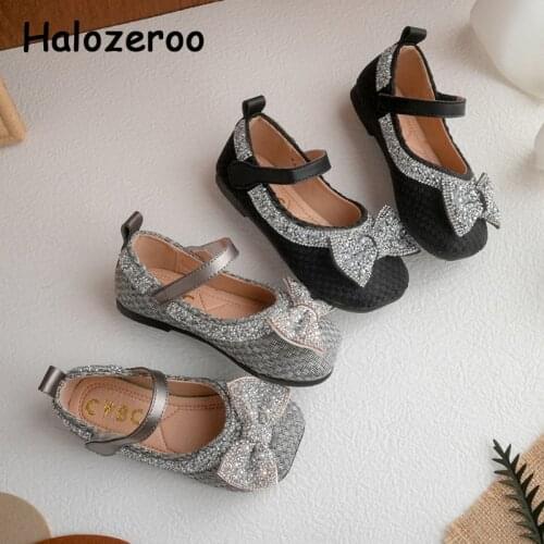 New Autumn Baby Girls Bow Princess Shoes Children Rhinestone Brand Flats Toddler Soft Black Shoes Kids Dress Flats Mary Jane